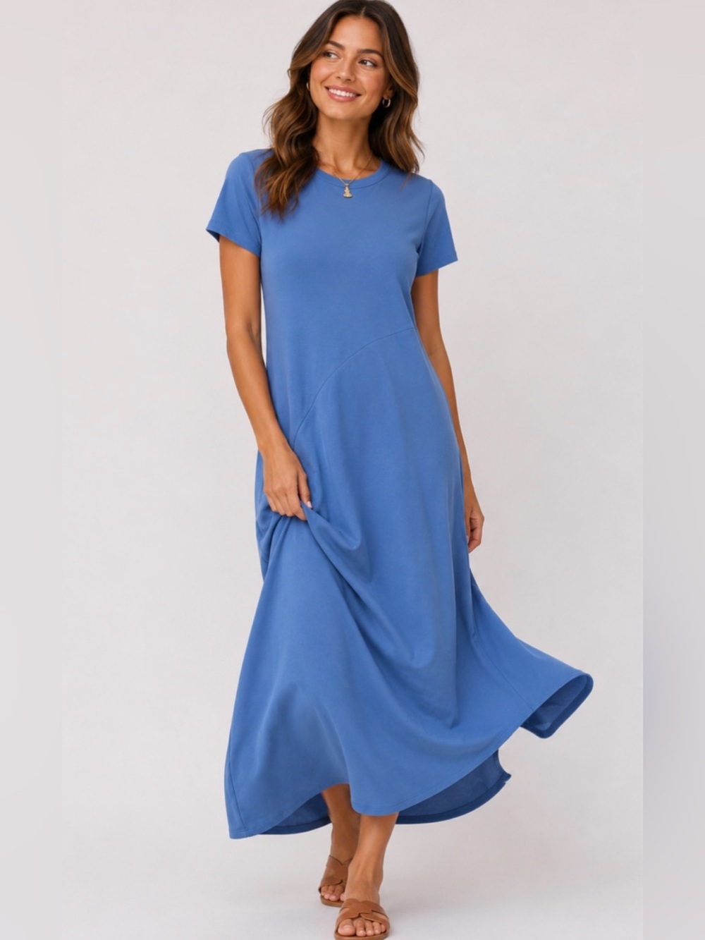 Nation Los‎ Angeles Eileen Women’s Blue Short-Sleeve Midi swing Dress medium